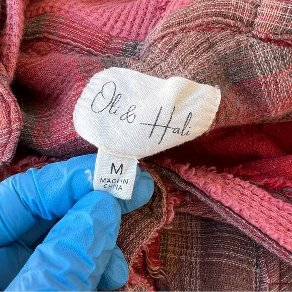 OLI & HALI plaid and waffle pink/rust color, size small, frayed seam Women’s M - Picture 8 of 10